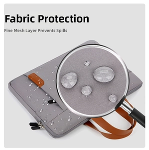 Detail van 14 inch laptoptas met waterdichte stoftextuur en spatwaterdichte laag
