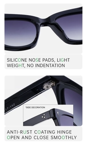 Detail of soft silicone nose pads and rust-proof hinges on polarized sports sunglasses