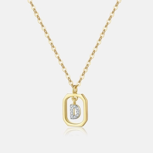 S925 sterling silver gold necklace featuring a D-shaped letter pendant with zircon inlay