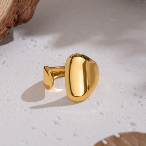 Minimalist Irregular Pebble Open Ring Gold Plated Stainless Steel Adjustable Waterproof Finger Jewelry For Women