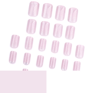 Sparkling pink cat-eye press-on nails with glitter finish in a square shape design