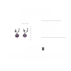 Macro shot of double-layer purple zircon clip earrings with 1.2cm x 1.5cm dimensions