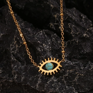 Minimalist Stainless Steel Evil Eye Pendant Necklace For Women 18K Gold Plated Tiny Artificial Pearl Bead Charm Fashion Jewelry
