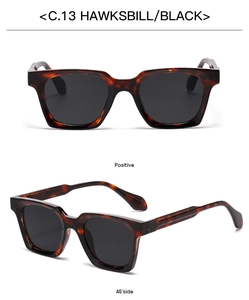Front and 45-degree angle view of vintage hawksbill square frame sunglasses with black lenses
