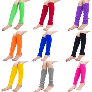 Detail view of colorful ribbed knit leg warmers in nine vibrant colors for women