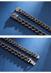Detail of 304 stainless steel skull clasp and vintage floral engraving on the bracelet