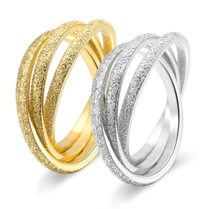 Frosted triple interlocking stainless steel rings in gold and silver finish