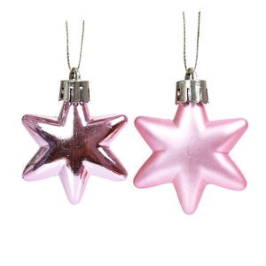 Pink 5cm hexagonal star Christmas tree ornaments in polished and matte finishes
