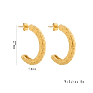 Boucles d'oreilles en acier inoxydable doré 18K forme C avec effet martelé, 27x24mm