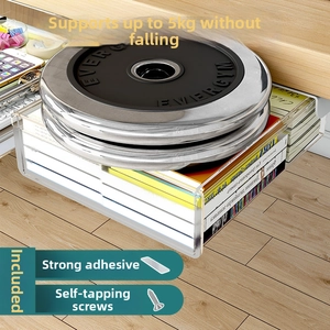 Detail showing strong load-bearing capacity of the clear under-desk drawer with 5kg weights