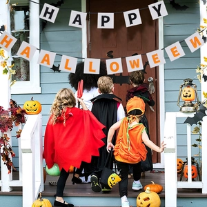 Non-Woven Fabric Halloween Happy Halloween Banner Hanging Decoration Spooky Pumpkin Ghost Bat Bunting For Party Home Decor