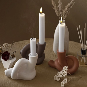 Minimalist ceramic rope knot candle holder set in white, brown and clay red colors