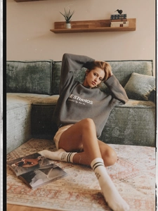 Pull Femme Mélange Coton Polyester Graphique Lettre Col Rond Manches Longues Coupe Oversized Style Streetwear Haut En Maille