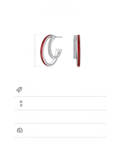 Detail view showing dimensions of red enamel and S925 sterling silver hoop earrings