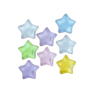 Set of 8 colorful glitter resin star charms for DIY crafts on a clean white background