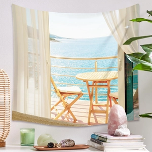 Détail d'une tapisserie bohème vue sur mer Méditerranée avec impression haute définition
