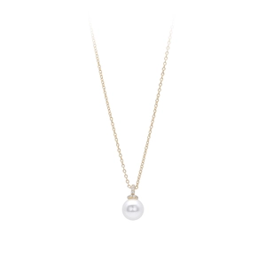 Minimalist 925 sterling silver gold necklace with a single round white pearl pendant