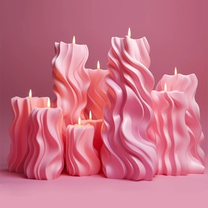 Pink pillar wave candles set with irregular geometric textures for modern home decor