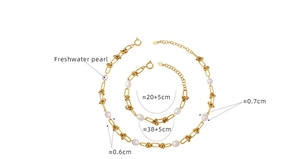 Detail view of gold-plated necklace and bracelet set with freshwater pearl dimensions