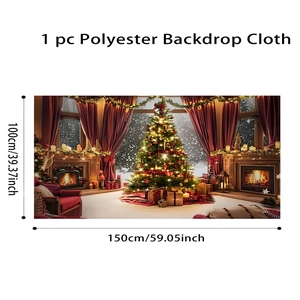 Polyester Christmas backdrop cloth with fireplace and tree motif in 150x100cm size
