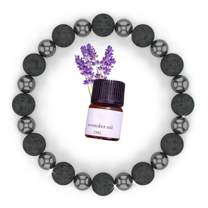 Lava stone energy bracelet set with lavender essential oil for aromatherapy use