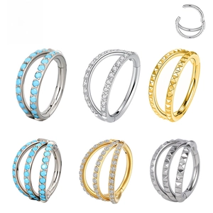 G23 Titanium Alloy Rhinestone Hinged Segment Ring Double Triple Row Septum Clicker Nose Ring Hoop Body Piercing Jewelry For Unisex