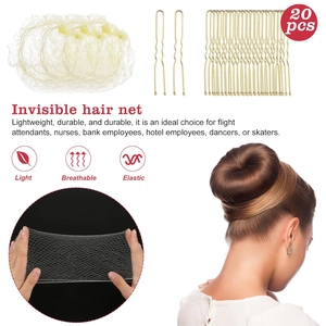 Invisible hair net set with 20 golden U-shaped hair clips for buns and styling