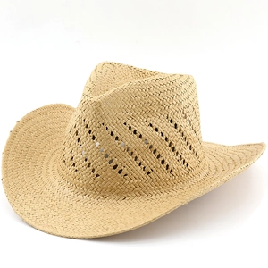 Western Cowboy Hat Woven Straw Hollow Breathable Wide Curved Brim Summer Outdoor Sun Protection Retro Jazz Style