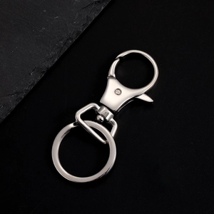 Polished silver stainless steel keychain with lobster clasp and rotating flat ring