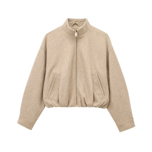 Giacca Bomber Da Donna In Finta Lana Collo Alto Con Cerniera Casual Flight Outwear Cappotto Corto Morbido