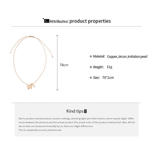 Spécifications détaillées du collier poney doré avec perles, zircons et dimensions