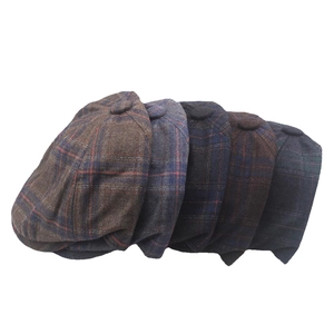 Classic colorful plaid tweed newsboy caps for winter featuring five vintage grid patterns