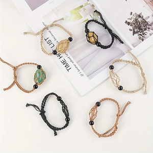 Set di 6 braccialetti fatti a mano con porta pietre di cristallo e cordino regolabile