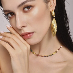 Fashion 18k gold plated stainless steel striped shell drop earrings and colorful necklace