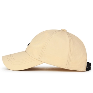 Breathable beige quick-dry baseball cap with adjustable strap and stitched brim details