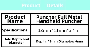 Detail view of mini single-hole puncher specifications including 6mm hole diameter