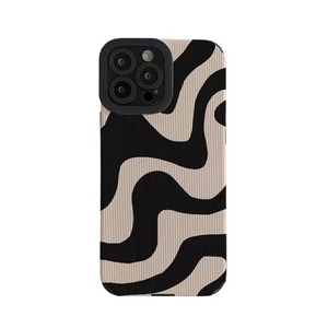 Minimalist zebra stripe wavy pattern phone case for iPhone 14 Pro Max in black and beige