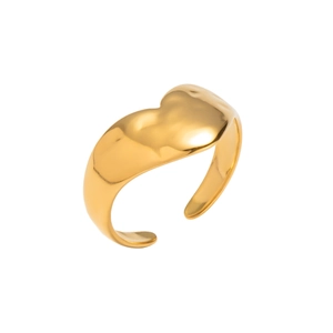 Detailed top view of gold heart-shaped adjustable ring with crystal diamond inlay
