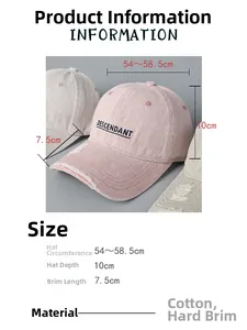 Close-up of embroidered cotton baseball cap with adjustable metal buckle and firm brim