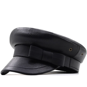 Casquette De Marin En Cuir PU Pour Femmes Vintage Avec Nœud Papillon Et Œillets Métalliques Béret À Toit Plat