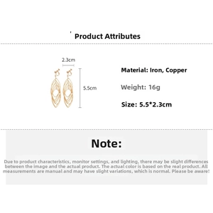 Detailed size chart showing gold leaf earrings with 5.5cm height and 16g weight