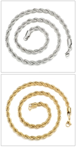 Detailed comparison of gold and silver stainless steel twisted rope chains with lobster clasp