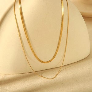 Minimalist Stainless Steel Snake Chain Necklace Gold Plated Waterproof Herringbone Bone Chain Layered Jewelry For Women
