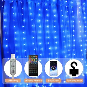 Smart RGB LED curtain lights with USB power, APP control, and remote for Christmas decor