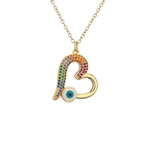 Collier cœur œil protecteur doré orné de zircons cubiques multicolores pavés