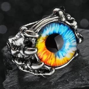 Vintage silver snake dragon claw ring with mystery evil eye stone for men and women