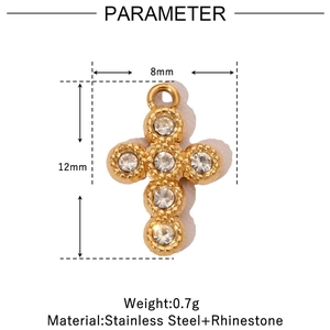 Détails du pendentif croix en acier inoxydable doré avec strass, dimensions 8x12mm