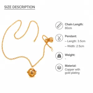 Size details of the 80cm gold plated copper necklace with a hollow orb pendant