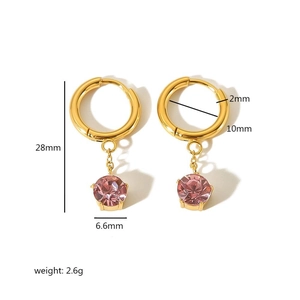Orecchini a cerchio vintage in acciaio inossidabile placcato oro 18K con zircone rosa