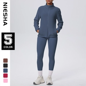 Abbigliamento Sportivo Donna Giacca In Pile Con Collo Alto E Leggings A Vita Alta Allenamento Yoga Nylon Spandex